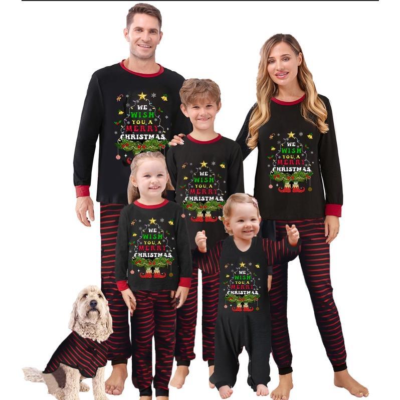 Family Matching Christmas Pajamas Set Letter Tree Stripe Print Holiday Pajamas Sleepwear Dad Mom Family PJs Pants Womenswear