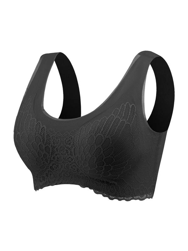 Women's Minimalist Contrast Lace Wireless Bra, Push Up Bra, Solid Color Crop Tank Top, Comfy Bra for Women, Soft Breathable Push Up Lingerie Top for All Seasons, Comfort Womenswear