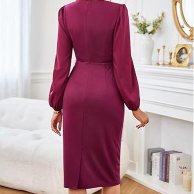 GRACE KARIN Women Contrast Fabric Party Dress Long Sleeve Crew Neck Bodycon Midi Dress lace dress birthday dress mother of bride   dress  drop waist dress long sleeve aesthetic  drop waist dress   swing mini dress anthropologie ceramic dress