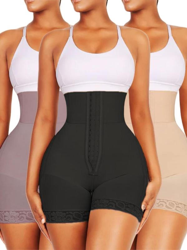 Women's High Waist Contrast Lace Shapewear Shorts, Tummy Control Butt Lifter Adjustable Hook & Eye Closure Front Shapewear Bottoms, High Stretch Shaper for Daily Wear Sexy