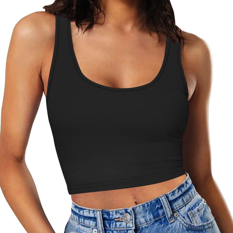 Trending Women's Solid Scoop Neck Tank Top - Casual Sleeveless Cropped Top for Daily Summer Wear, Perfect Ladies' Fashion Staple