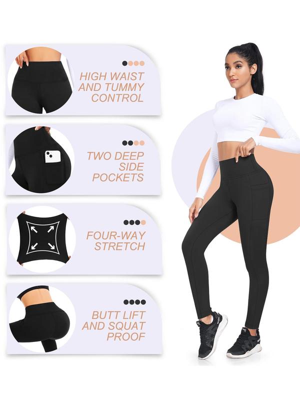 Women's Solid High Waist Pocket Leggings, Leggings for Women, Casual Comfy High Stretch Skinny Pants for Daily Wear, Ladies Bottoms for All Seasons