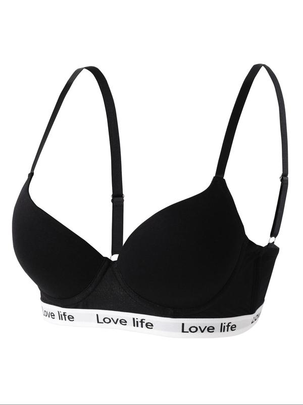 Women's Letter Tape Push Up Bra, Soft Comfortable Breathable Adjustable Strap Underwire Bra, Lingerie for All Seasons