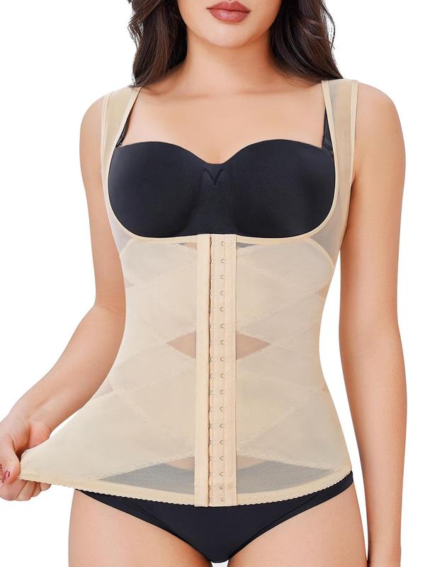 Women's Solid Color Sheer Open Bust Design Shapewear Tank Top, High Stretch Tummy Control Shaper, Ladies Shapewear for All Seasons