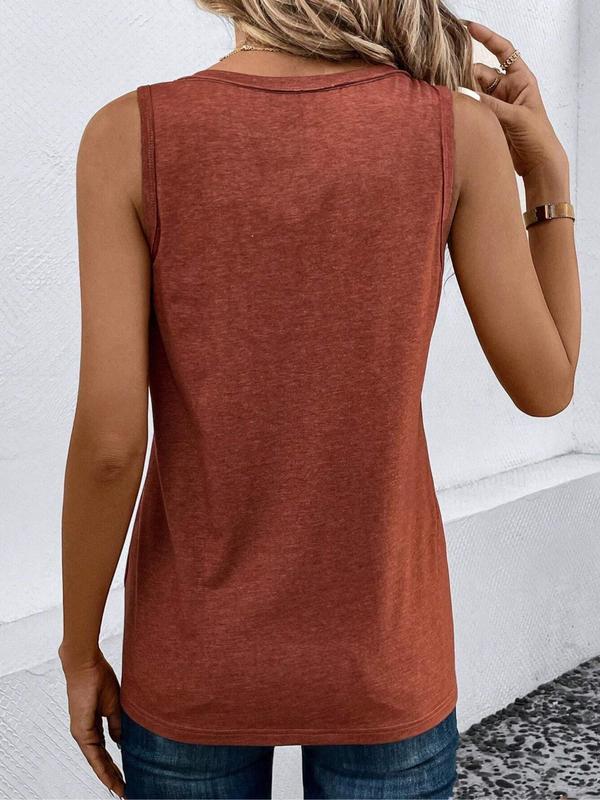 Women's Plain Button Front Pocket Tank Top, Back To School Outfits, Tank Tops for Women, Casual V Neck Sleeveless Top, Ladies Summer Clothes for Daily Wear, T Shirts for Women