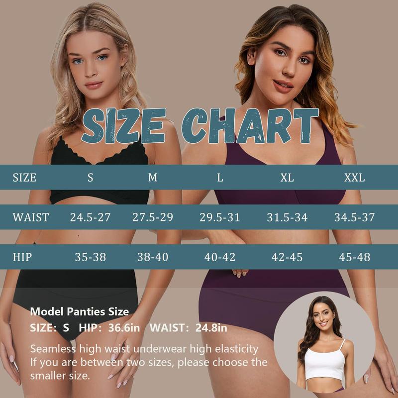 LEVAO Women's High Waist Seamless Panties Full Coverage Brief No Show Underwear Simple Comfortable Panties 6 Pack S-XXL