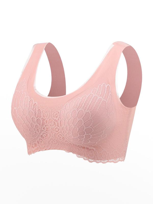 Women's Minimalist Contrast Lace Wireless Bra, Push Up Bra, Solid Color Crop Tank Top, Comfy Bra for Women, Soft Breathable Push Up Lingerie Top for All Seasons, Comfort Womenswear