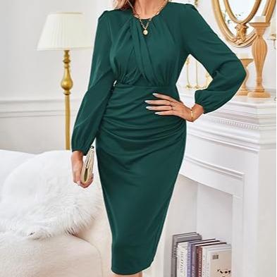 GRACE KARIN Women Contrast Fabric Party Dress Long Sleeve Crew Neck Bodycon Midi Dress lace dress birthday dress mother of bride   dress  drop waist dress long sleeve aesthetic  drop waist dress   swing mini dress anthropologie ceramic dress