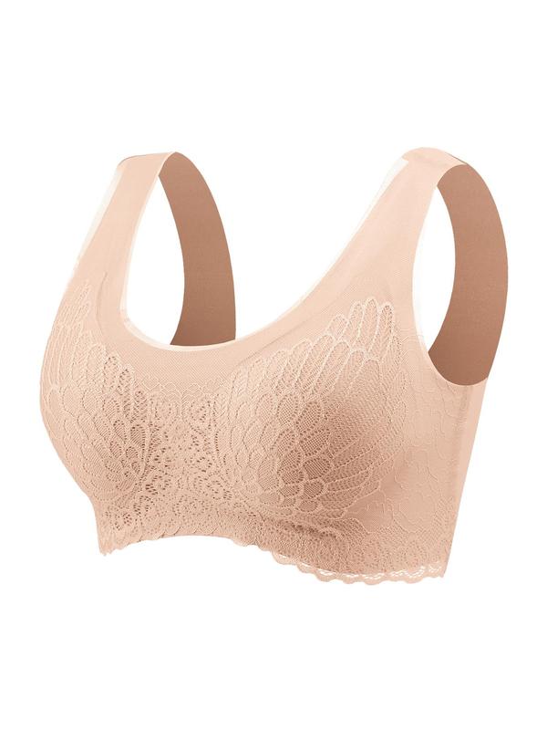 Women's Minimalist Contrast Lace Wireless Bra, Push Up Bra, Solid Color Crop Tank Top, Comfy Bra for Women, Soft Breathable Push Up Lingerie Top for All Seasons, Comfort Womenswear