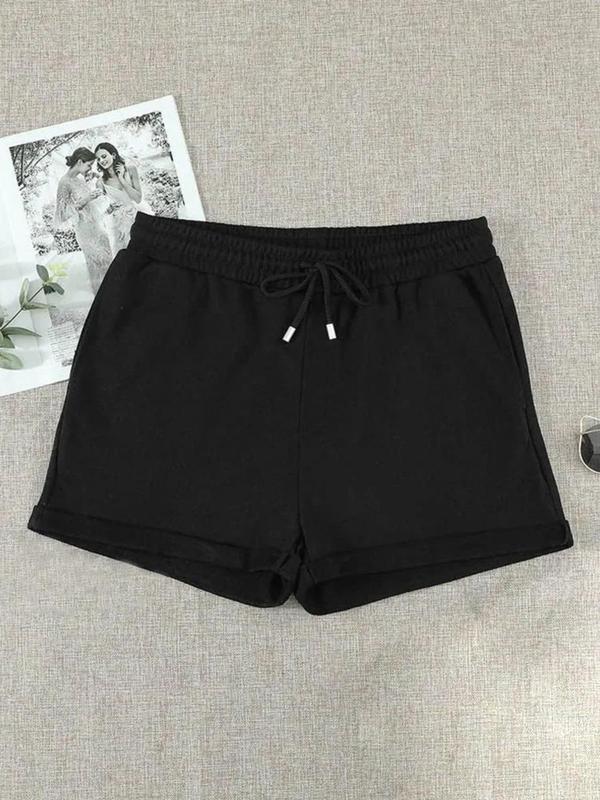  Solid Drawstring Waist Shorts, Summer Clothes Women, Casual Comfy Straight Leg Shorts for Daily Outdoor Wear, Shorts for Women, Women Plus Back To School Clothing for Summer