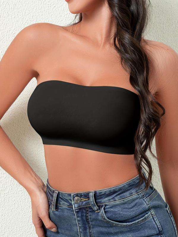 Women's Solid Color Non-slip Wireless Push Up Bandeau Bra, Strapless Bra, Casual Comfortable Breathable Seamless Buckleless Strapless Lingerie Top for Daily Wear, Lingeries for All Seasons