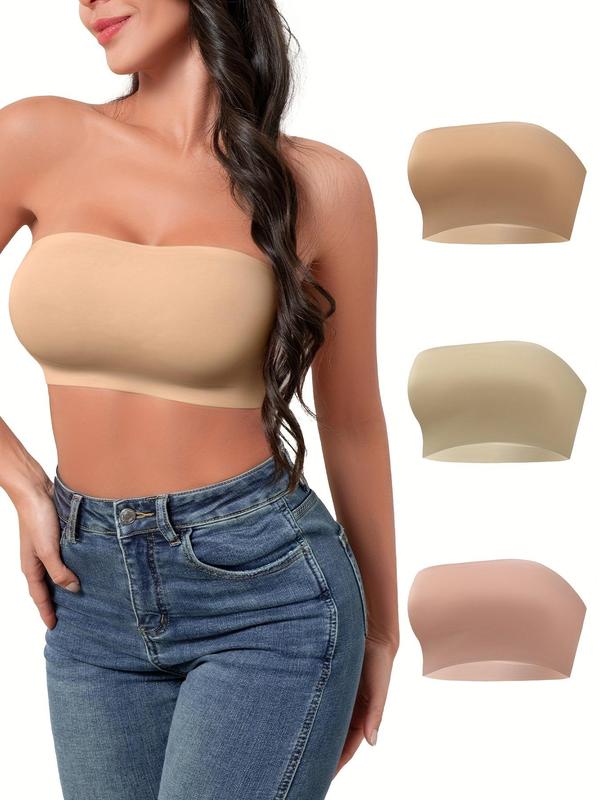 Women's Solid Color Non-slip Wireless Push Up Bandeau Bra, Strapless Bra, Casual Comfortable Breathable Seamless Buckleless Strapless Lingerie Top for Daily Wear, Lingeries for All Seasons