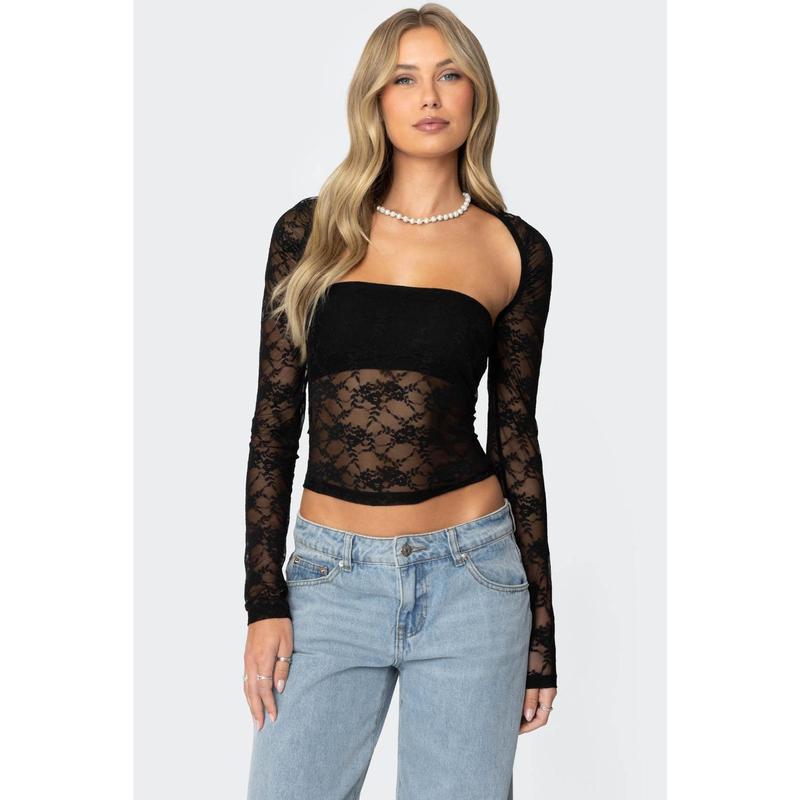 Addison Sheer Lace Two Piece Top