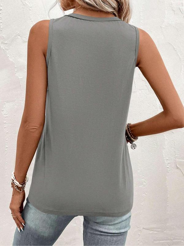 Women's Plain Button Front Pocket Tank Top, Back To School Outfits, Tank Tops for Women, Casual V Neck Sleeveless Top, Ladies Summer Clothes for Daily Wear, T Shirts for Women