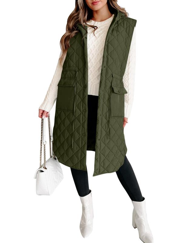 Tankaneo Women's Long Puffer Vest Sleeveless Hood Quilted Winter Outwear Warm Jackets Coats