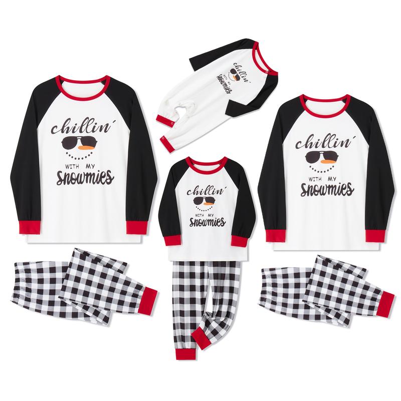 Family Matching Pajamas Sets Christmas PJ's Sleepwear Snowman Long Sleeve Pullover Tops Plaid Bottom Pants Loungewear