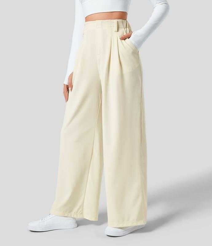 Halara High Waisted Plicated Side Pocket Wide Leg Waffle Casual Pants