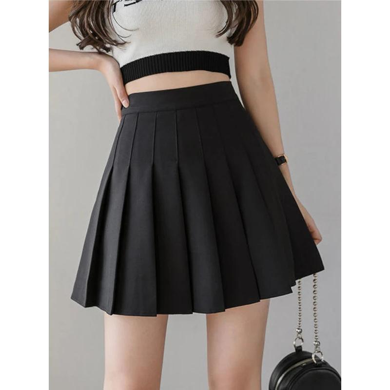 2024 Summer Autumn Korean Fashion Women's Pleated Skirt High-waisted Short Mini Skirt White Black Solid Color  A-shaped Skirts