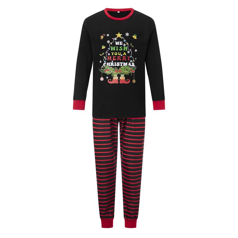 Family Matching Christmas Pajamas Set Letter Tree Stripe Print Holiday Pajamas Sleepwear Dad Mom Family PJs Pants Womenswear