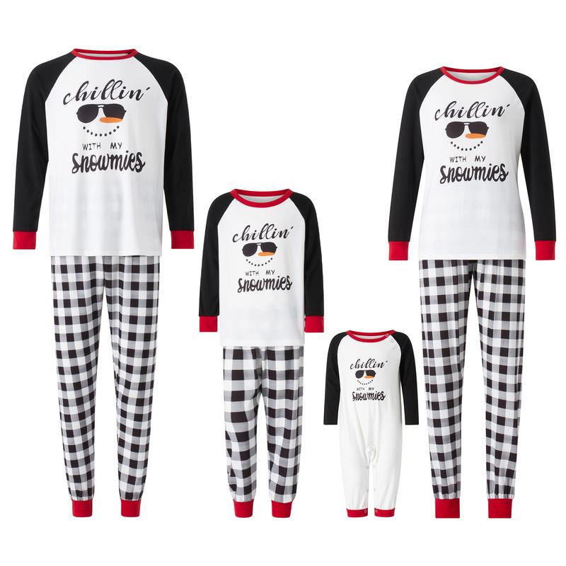 Family Matching Pajamas Sets Christmas PJ's Sleepwear Snowman Long Sleeve Pullover Tops Plaid Bottom Pants Loungewear