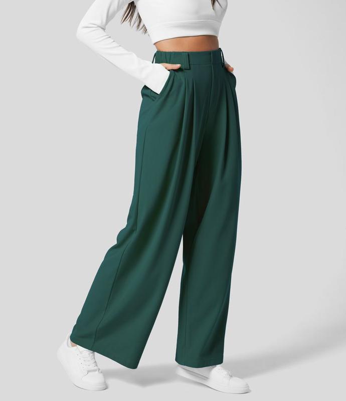 Halara High Waisted Plicated Side Pocket Wide Leg Waffle Casual Pants