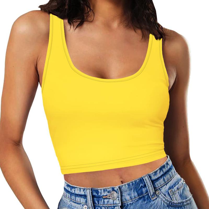 Trending Women's Solid Scoop Neck Tank Top - Casual Sleeveless Cropped Top for Daily Summer Wear, Perfect Ladies' Fashion Staple