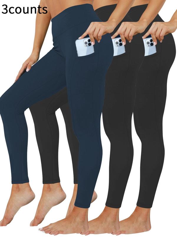 Women's Solid High Waist Pocket Leggings, Leggings for Women, Casual Comfy High Stretch Skinny Pants for Daily Wear, Ladies Bottoms for All Seasons