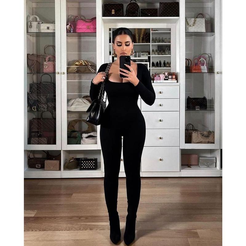 Women's Sexy Long Sleeve Bodycon Solid Outfits Club Rompers Jumpsuits