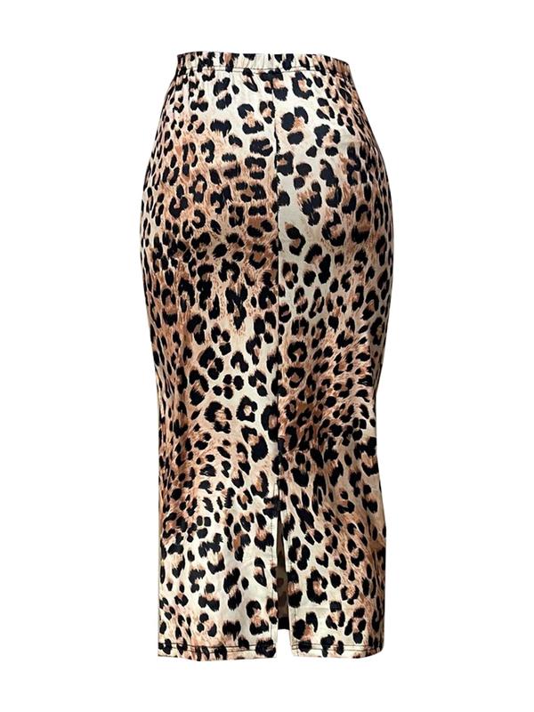 Women's Leopard Print Split Hem Pencil Skirt, Casual Fashion Midi Skirt for Daily Outdoor Wear, Ladies Bottoms for All Seasons