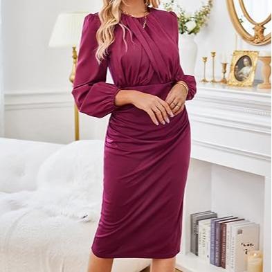 GRACE KARIN Women Contrast Fabric Party Dress Long Sleeve Crew Neck Bodycon Midi Dress lace dress birthday dress mother of bride   dress  drop waist dress long sleeve aesthetic  drop waist dress   swing mini dress anthropologie ceramic dress