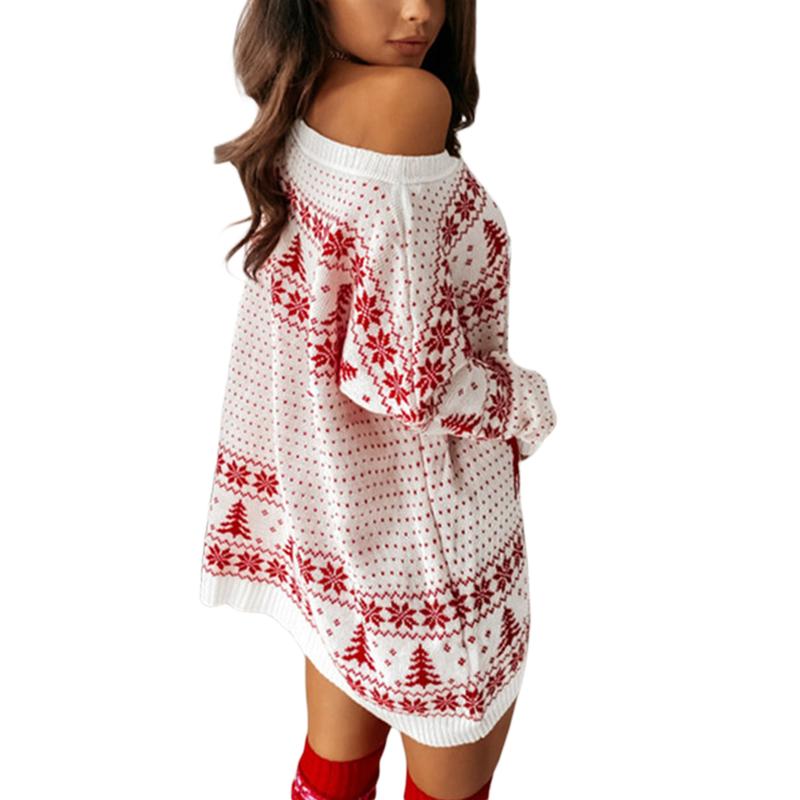 Women Ugly Christmas Sweater Dress Long Sleeve Cute Print Winter Xmas Pullover Knit Dress Holiday Outfits