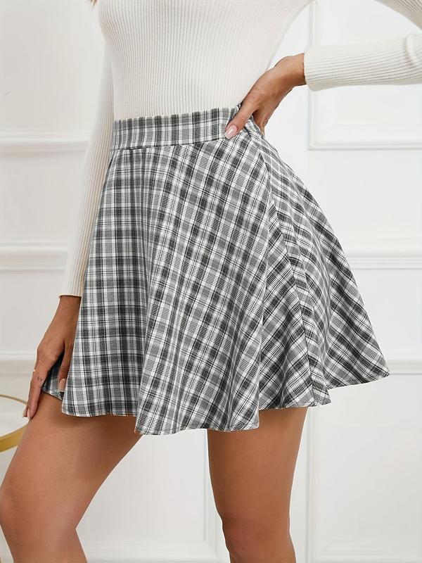 Women's Plaid Print High Waist A-line Skirt, Summer Clothes Women, Casual Girls Skirt, Preppy Style Short Skirt for Daily School Wear, Ladies Summer Clothes, Comfort Womenswear, Lady Bottom