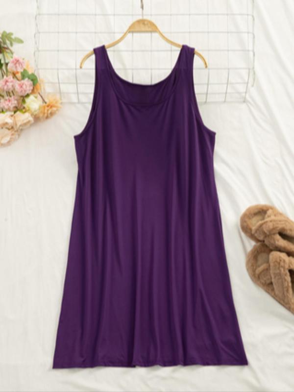  Solid Color Scoop Neck Tank Nightdress, Casual Soft Comfortable Sleeveless Nightgown for Women, Women's Sleepwear for Summer