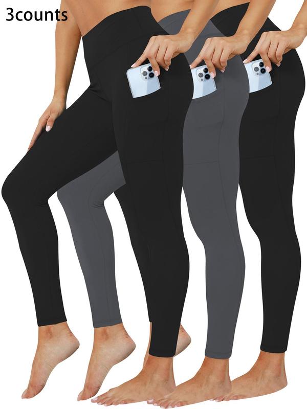 Women's Solid High Waist Pocket Leggings, Leggings for Women, Casual Comfy High Stretch Skinny Pants for Daily Wear, Ladies Bottoms for All Seasons