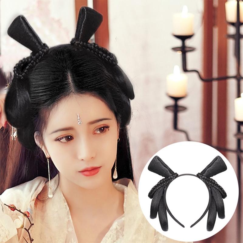 Traditional Chinese retro hair comb, synthetic Hanfu cosplay hair, black hair comb, ancient goddess Princess hair tie