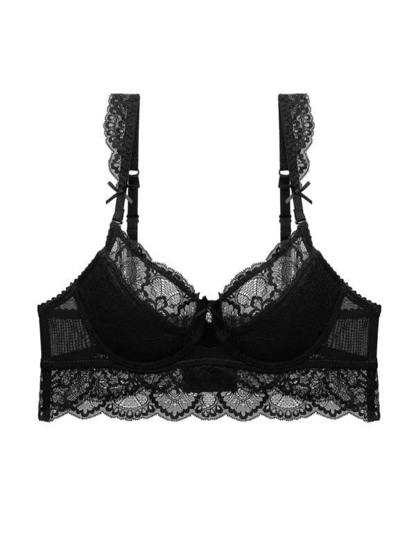 Women's Floral Lace Underwire Bra, Casual Comfortable Breathable Sheer Lingerie Top for Daily Wear, Underwear for All Seasons