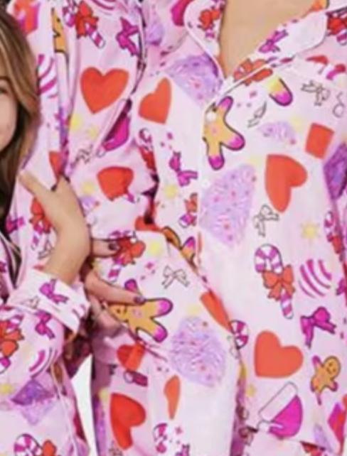 2024 New Family Matching Christmas Pajama Set Heart Print Long Sleeve Tops Elastic Waist Pants for Fall Winter- Cute Girly Matching PJS- Pink aesthetic- gingerbread man - mommy and me christmas family costume