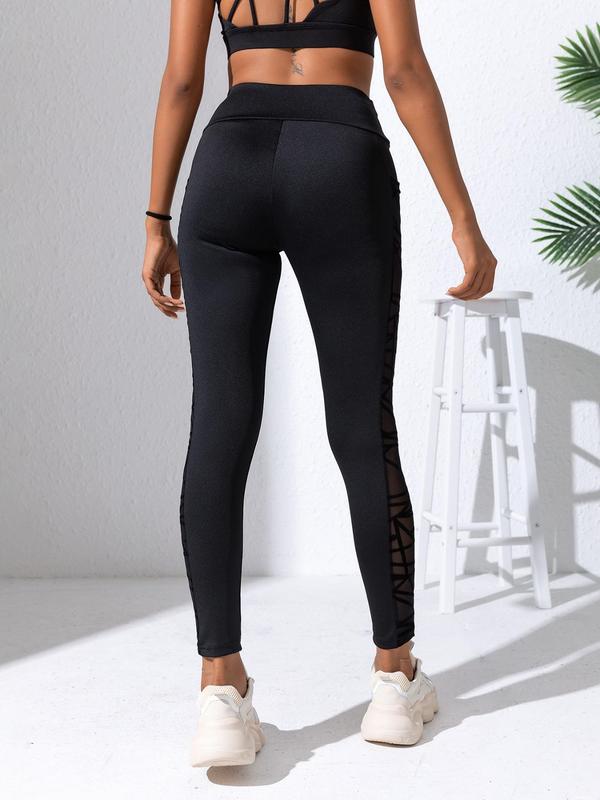 Women's Sheer Contrast Mesh High Waist Pocket Skinny Pants, Summer Clothes Women, Casual Comfy Breathable High Stretch Slim Leggings For Women Lady, Ladies' Summer Bottoms