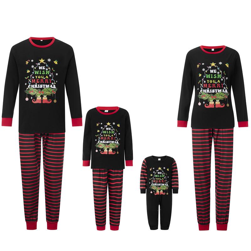 Family Matching Christmas Pajamas Set Letter Tree Stripe Print Holiday Pajamas Sleepwear Dad Mom Family PJs Pants Womenswear