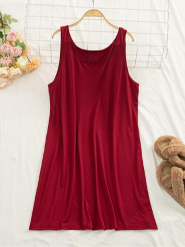  Solid Color Scoop Neck Tank Nightdress, Casual Soft Comfortable Sleeveless Nightgown for Women, Women's Sleepwear for Summer