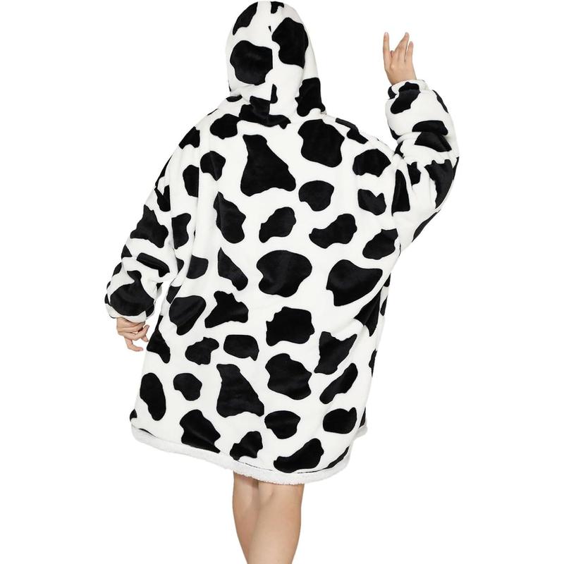 Wearable Blanket Hoodie Oversized Hooded Blanket for Adult Women Super Soft Comfortable Warm Flannel Cow