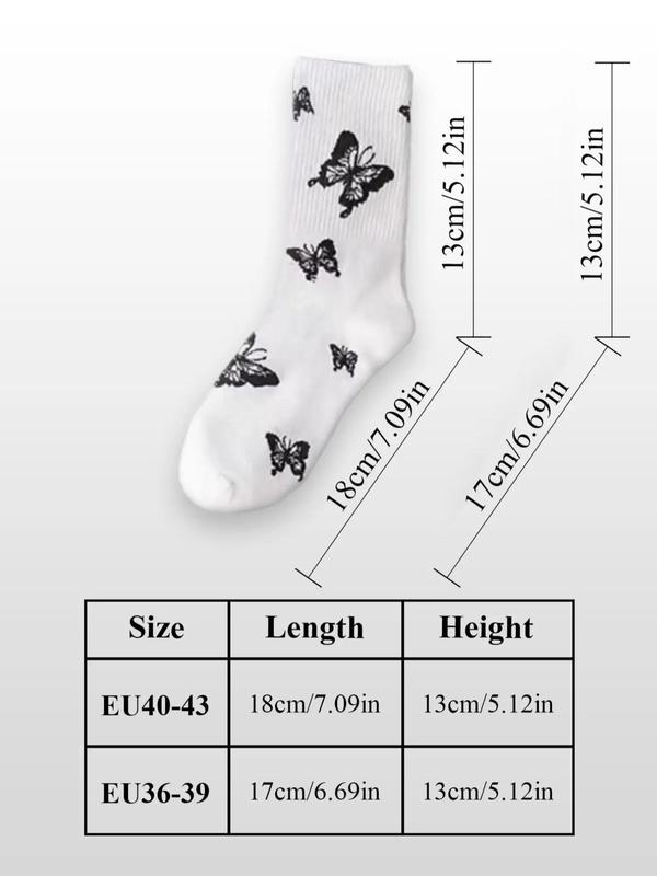 Women's 5 Pairs Butterfly Print Crew Socks, Comfort Casual Mid-calf Socks, Multi-pack Mid Tube Knit Socks, Comfort Lady Womenswear, Lady's Socks & Hosiery