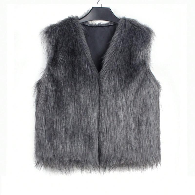 Women Faux Fur Vest, Sleeveless Open Front Solid Outwear Gilet For Casual Street