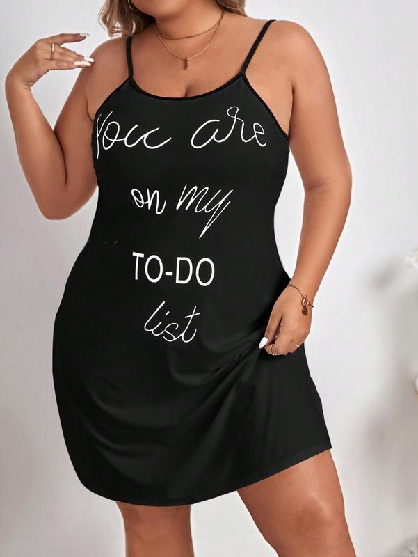 Plus Slogan Graphic Contrast Binding Cami Pajama Nightdress