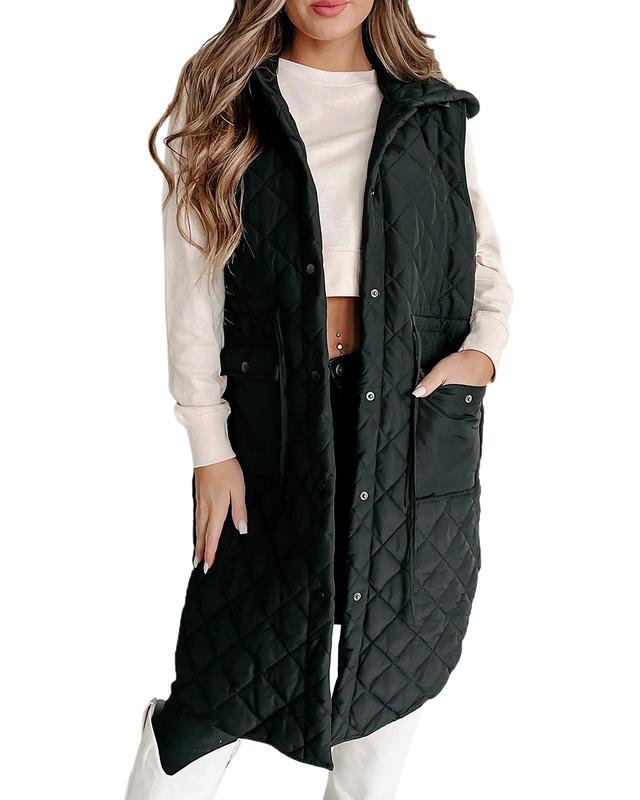 Tankaneo Women's Long Puffer Vest Sleeveless Hood Quilted Winter Outwear Warm Jackets Coats