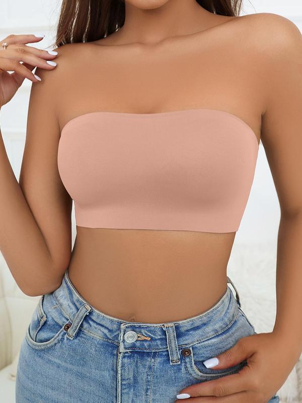 Women's Solid Color Non-slip Wireless Push Up Bandeau Bra, Strapless Bra, Casual Comfortable Breathable Seamless Buckleless Strapless Lingerie Top for Daily Wear, Lingeries for All Seasons