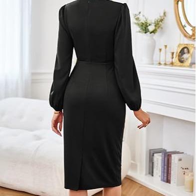 GRACE KARIN Women Contrast Fabric Party Dress Long Sleeve Crew Neck Bodycon Midi Dress lace dress birthday dress mother of bride   dress  drop waist dress long sleeve aesthetic  drop waist dress   swing mini dress anthropologie ceramic dress