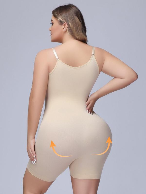 Plus Size Solid Adjustable Strap Shapewear Bodysuit, Basic Tummy Control Butt Lift Cami Bodysuit, Plus Size Women's Clothing, Summer Wear 2024, Womenswear Plus Size Clothes,  Plus Size Fall Clothing