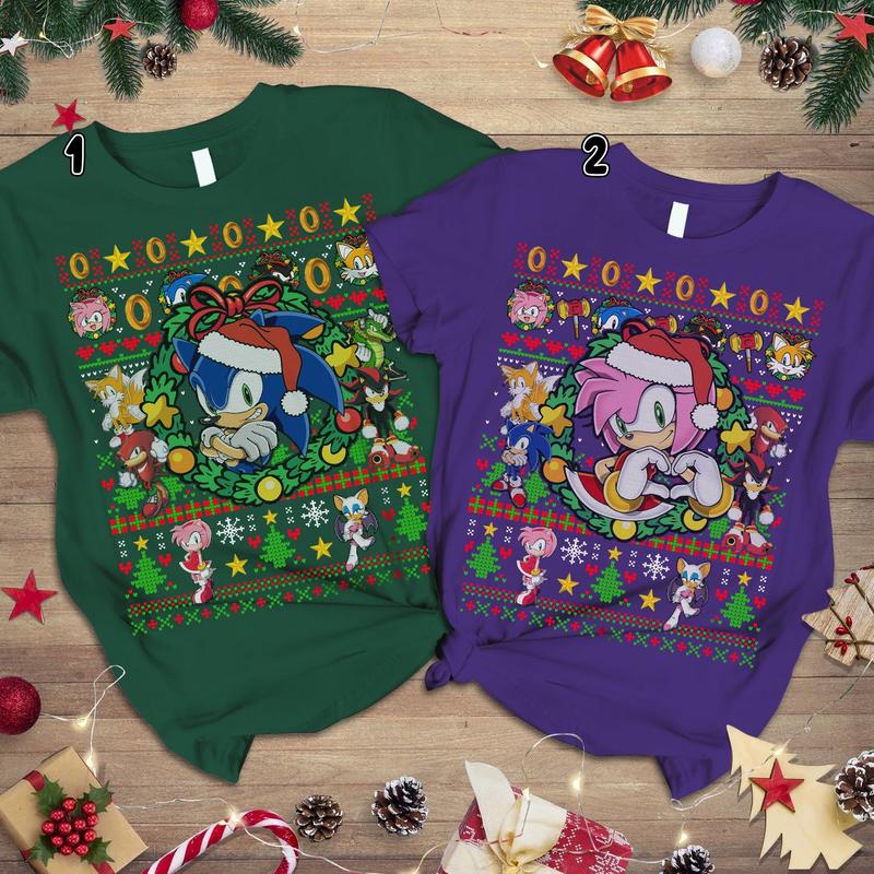 Sonic Christmas The Hedgehog Ugly Christmas Sweatshirt, Sonic Lover The Hedgehog Couple Matching T Shirt, Funny Couples Christmas Shirts, Christmas Matching Tee, Xmas Couple Shirts, Group Christmas Shirt