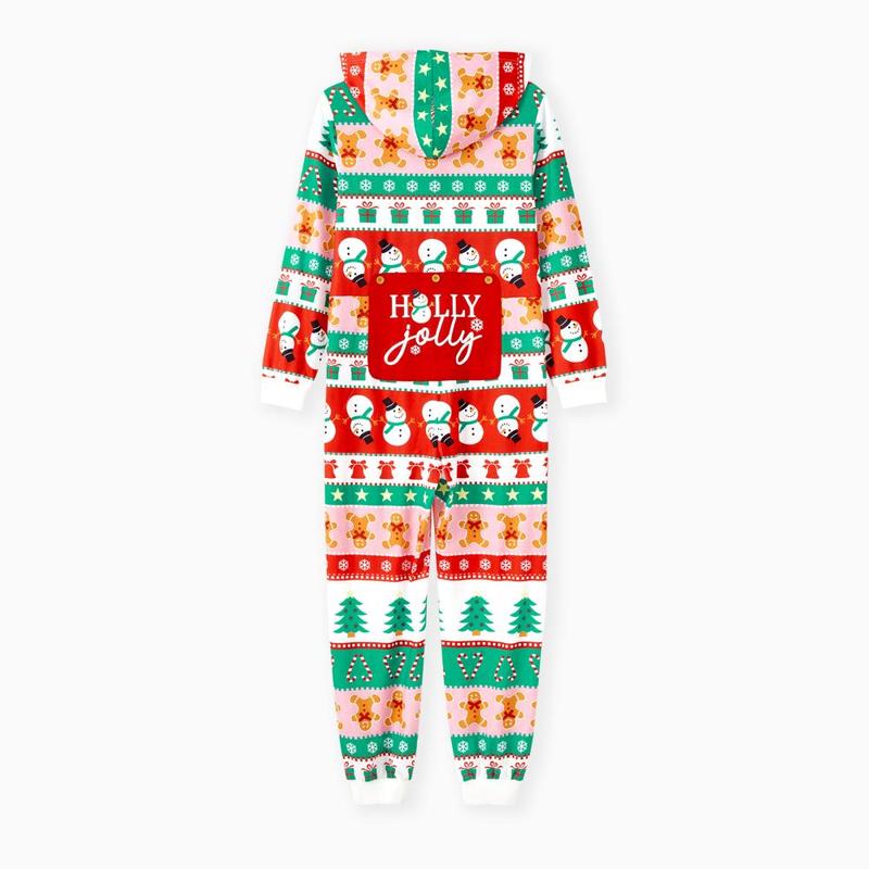 PatPat Onesies Pajamas Matching Christmas Outfits Allover Pattern Zipper Front Holly Jolly Print Back